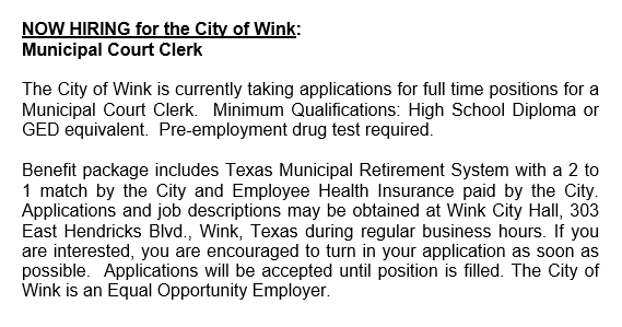 Now Hiring - Court Clerk