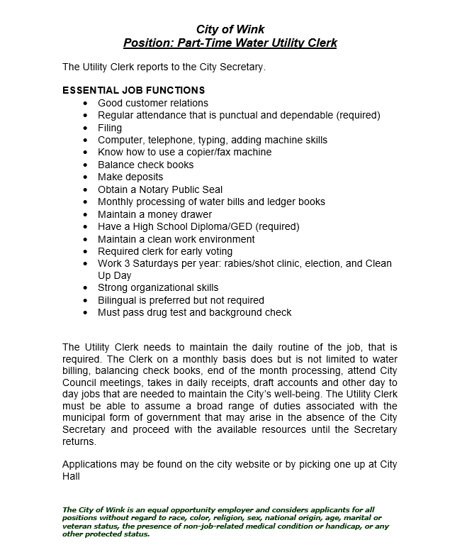 part-time utility clerk position